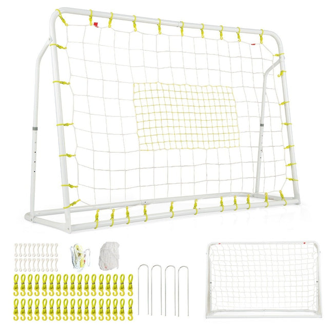 2 vienā futbola vārti un atlēkušās bumbas futbola vārti 187 x 60 x 102-122,5 cm, bērnu futbola vārtu komplekts, regulējams augstums, balts