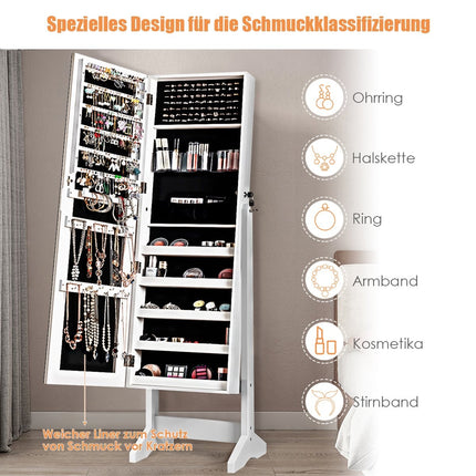 2 in 1 jewelry cabinet with mirror lockable jewelry organizer 41 x 36.5 x 146 cm white