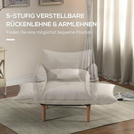 2-vienā atpūtas krēsls, regulējams relaksācijas krēsls un akcenta krēsls, grīdas krēsls ar spilvenu, mikrošķiedras audums, krēmkrāsas, līdz 120 kg