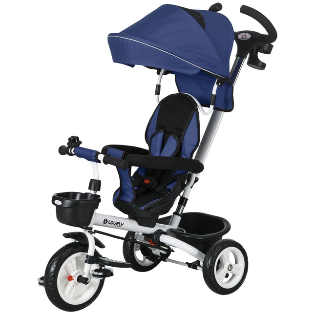 2-in-1 tricycle for children with canopy and safety belt, blue