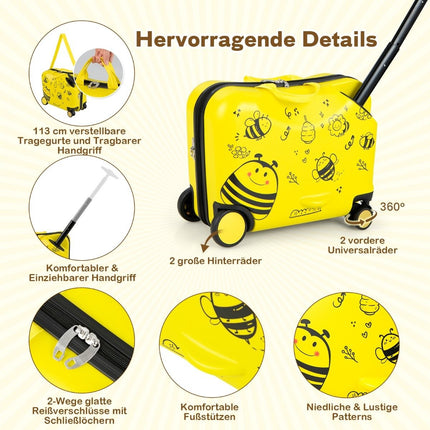 Divdaļīgs bērnu čemodāns + mugursoma 47 cm garš braucamais čemodāns un 30 cm plata mugursoma dzeltenā krāsā