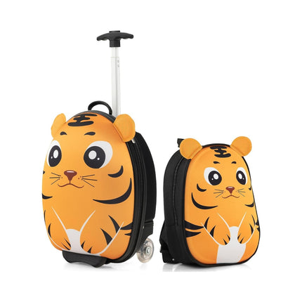 Divdaļīgs bērnu čemodāns un mugursoma ar riteņiem un trīspakāpju teleskopisku rokturi, 12"+16" bērnu ratiņi Tiger