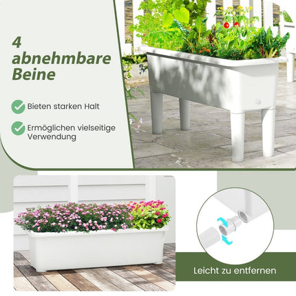 2 paaugstinātas plastmasas dārza dobes, 29 l augu kaste ar noņemamām kājām un drenāžas atveri, balta