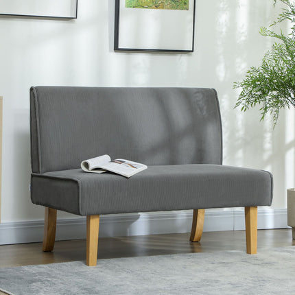 Divvietīgs dīvāns, dīvāns ar samta imitāciju, koka kājas, polsterēts dīvāns, divvietīgs dīvāns guļamistabai, viesistabai, 110 x 62 x 85 cm, pelēks