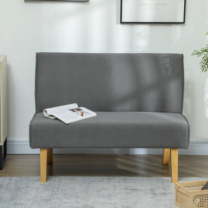Divvietīgs dīvāns, dīvāns ar samta imitāciju, koka kājas, polsterēts dīvāns, divvietīgs dīvāns guļamistabai, viesistabai, 110 x 62 x 85 cm, pelēks