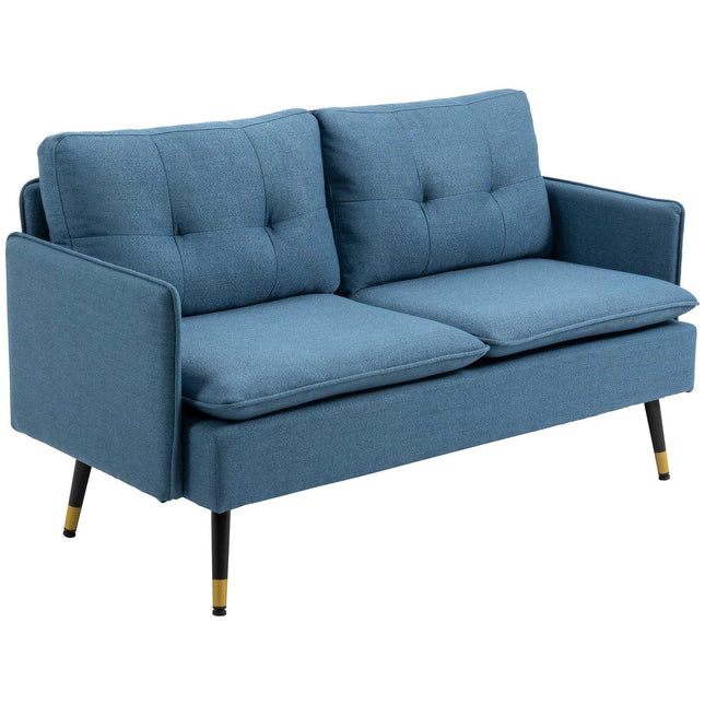 Modern dark blue 2-seater sofa with thick cushions
