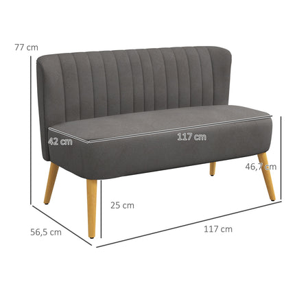 Divvietīgs dīvāns ar lina imitāciju, divvietīgs dīvāns, koka kājas, līdz 150 kg, tumši pelēks, 117 x 56,5 x 77 cm