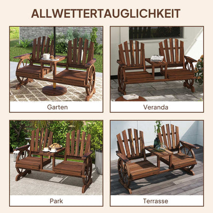2-seater wooden garden bench with umbrella hole