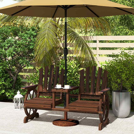 2-seater wooden garden bench with umbrella hole