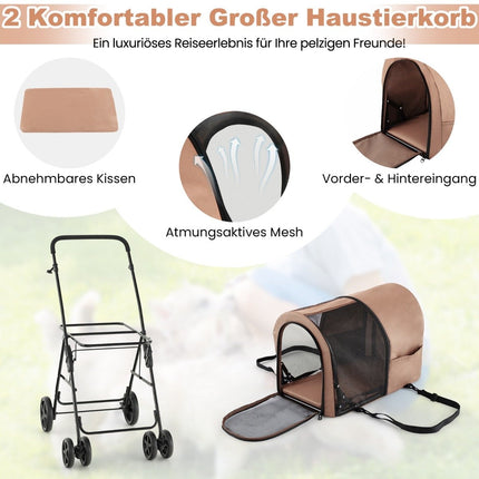 Divlīmeņu suņu ratiņi līdz 16 kg, dzērienu turētājs ar sieta logiem, bēšā krāsā