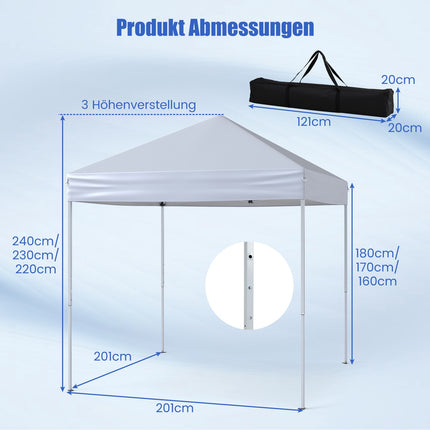 2x2m uznirstošais paviljons, ūdensizturīgs, UV 50+, balts