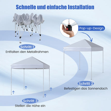 2x2m uznirstošais paviljons, ūdensizturīgs, UV 50+, balts