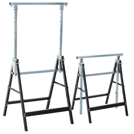 2 x sastatņu estakādes, saliekamas, regulējams augstums līdz 200 kg, izgatavotas no tērauda, melnas, 68 x 58 x 80-130 cm, paredzētas celtniecības darbiem un “dari pats” entuziastiem