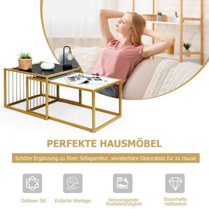 2 x sānu galdiņu komplekts, kafijas galdiņš, moderns marmora sānu galdiņš, dzeltens + melns + balts