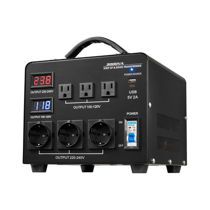 3000VA Step Up Down Voltage Converter, 110V-220V, LCD