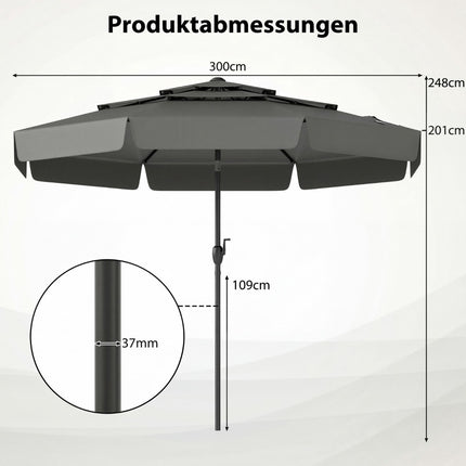 300 CM Āra Tirgus Lietussargs ar Noliecamu, Ventilējamu Jumtu