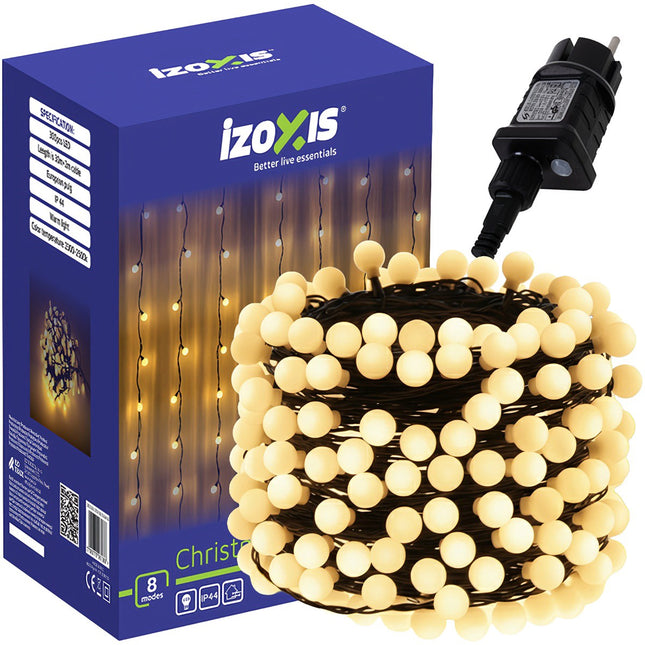 300 LED Ziemassvētku lampiņas, silti baltas, 30 m, 8 režīmi