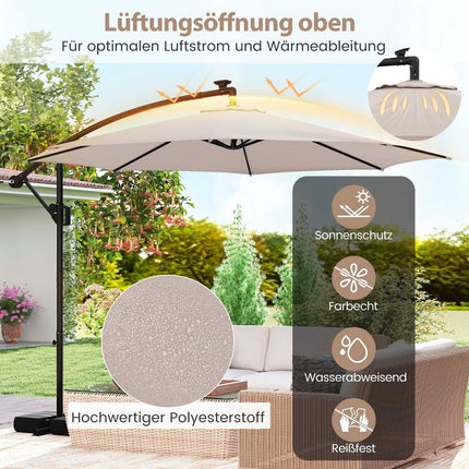 300 cm konsoles lietussargs ar LED gaismām, bēšs