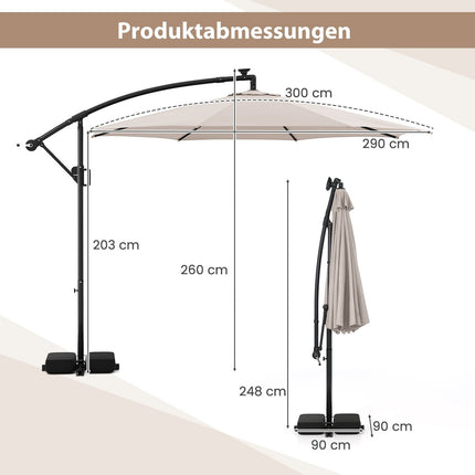 300 cm konsoles lietussargs ar LED gaismām, bēšs