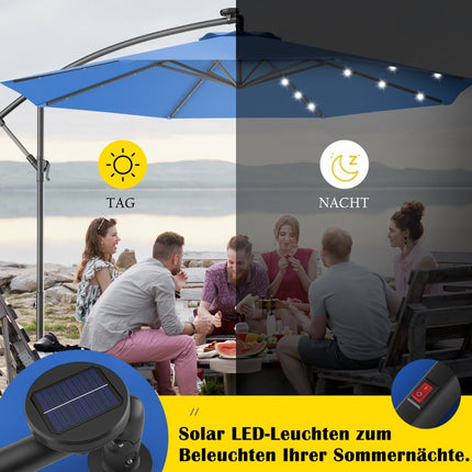300 cm LED terases saulessargs ar saules gaismām, zils