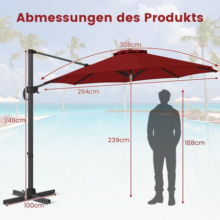 300 cm āra saulessargs, regulējams slīpums, 360° rotācija