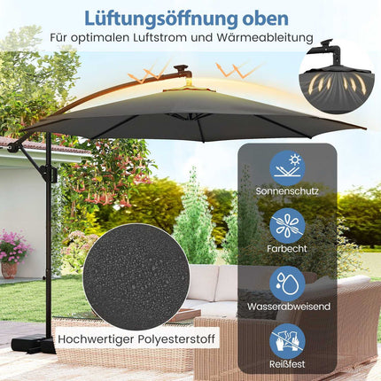 300 cm terases saulessargs ar LED gaismām, regulējams slīpums