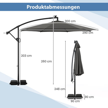 300 cm terases saulessargs ar LED gaismām, regulējams slīpums