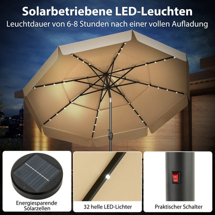 300 cm terases saulessargs ar saules bateriju un LED gaismām, bēšs
