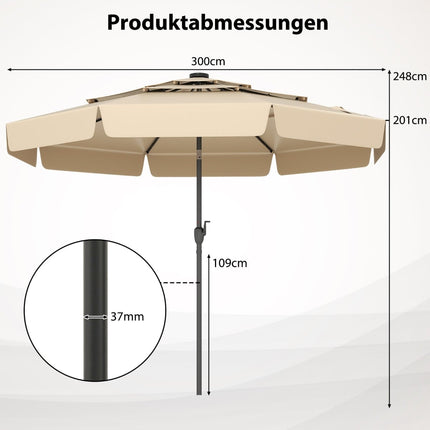 300 cm terases saulessargs ar saules bateriju un LED gaismām, bēšs