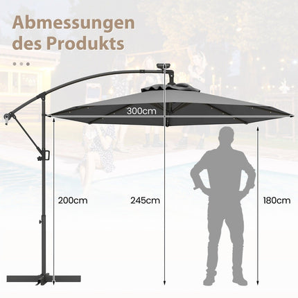 300 cm terases saulessargs ar saules enerģijas LED gaismām un kloķi