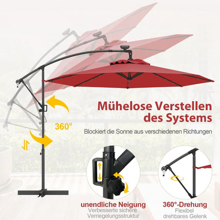 300 cm terases saulessargs ar saules enerģijas LED gaismām un kloķi