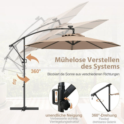 300 cm terases saulessargs ar saules enerģijas LED gaismām un kloķi