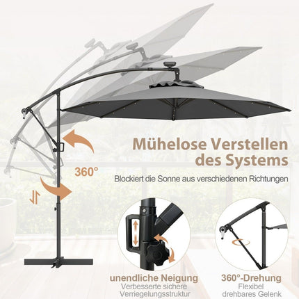300 cm terases saulessargs ar saules enerģijas LED gaismām un kloķi