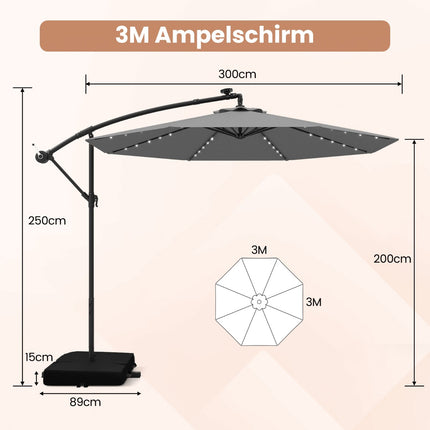 300 cm terases saulessargs ar saules enerģijas LED gaismām un smilšu maisiem