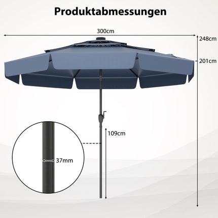 300 cm terases saulessargs ar saules LED gaismām, noliecams