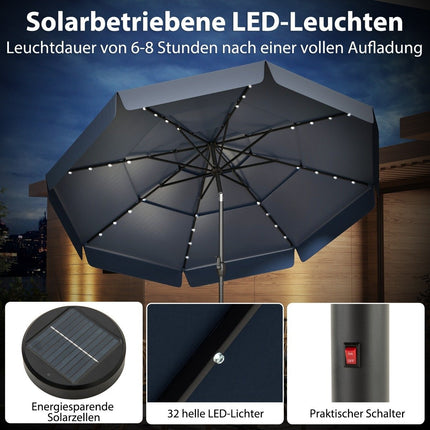 300 cm terases saulessargs ar saules LED gaismām, noliecams