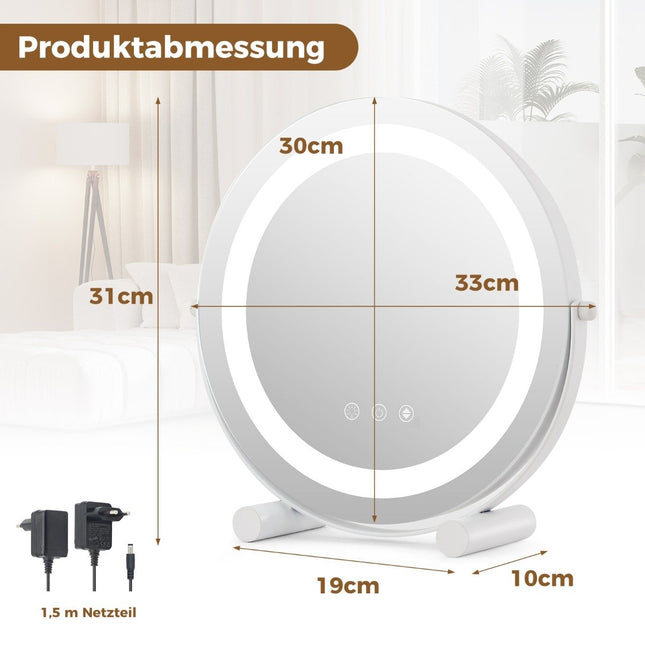 Ø 30 cm kosmētikas spogulis ar regulējamu apgaismojumu, skārienslēdzi un atmiņas funkciju