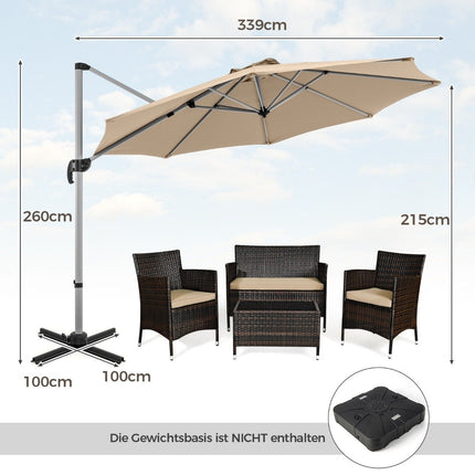 Ø 330 cm saulessargs ar kloķi, UPF 50+ un 360° rotējošu konsoles formas saulessargu, dārza saulessargs bēšā krāsā