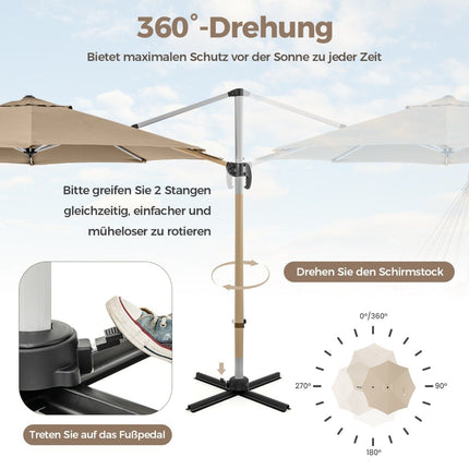 Ø 330 cm saulessargs ar kloķi, UPF 50+ un 360° rotējošu konsoles formas saulessargu, dārza saulessargs bēšā krāsā