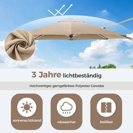 Ø 330 cm saulessargs ar kloķi, UPF 50+ un 360° rotējošu konsoles formas saulessargu, dārza saulessargs bēšā krāsā