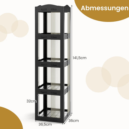 360 grādu rotējošs grāmatu plaukts, salokāms, caurspīdīgs, melns