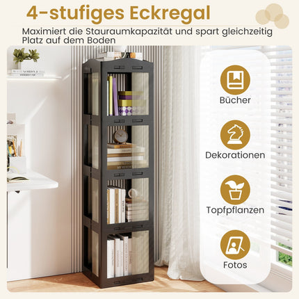 360 grādu rotējošs grāmatu plaukts, salokāms, caurspīdīgs, melns