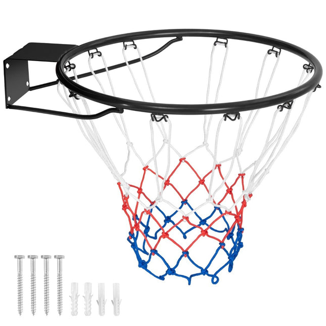 Ø37 cm basketbola grozs ar gredzenu un tīklu durvīm un pie sienas stiprināms mini iekštelpu basketbola grozs, melns