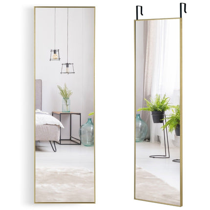 37 x 120 cm pilna auguma spogulis ar regulējamu augstumu piekaramiem āķiem, sienas spogulis zelta krāsā