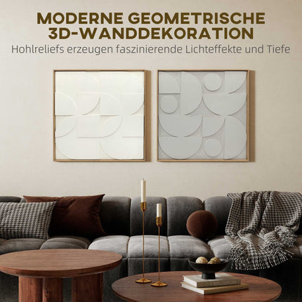 3D ģeometriskas sienas mākslas komplekts, 2 daļas, 80x80 cm, balts