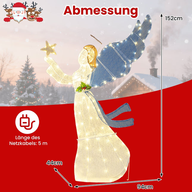 3D LED Ziemassvētku eņģeļa dekorācija, 152 cm, metāla rāmis