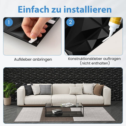 3D sienas paneļi, melna romba raksts, 100 gab. iepakojumā, 9 m² pārklājums