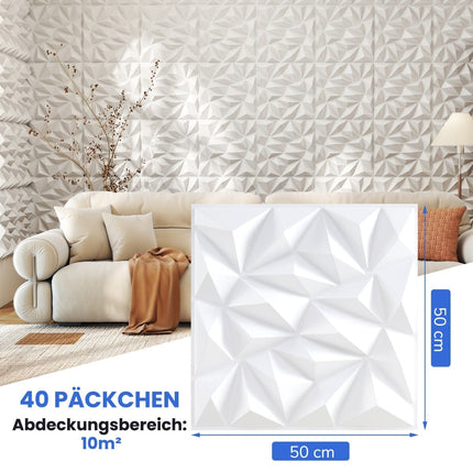 3D sienas paneļi, romba raksts, 50x50 cm, pārklājums 10 m²