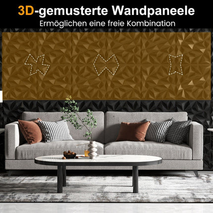 3D sienas paneļi, romba raksts, melni, 10 m² pārklājums