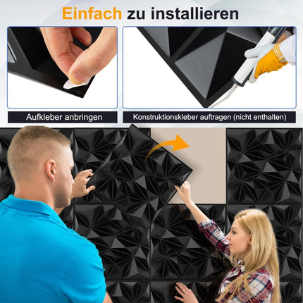 3D sienas paneļi, romba raksts, melni, 10 m² pārklājums